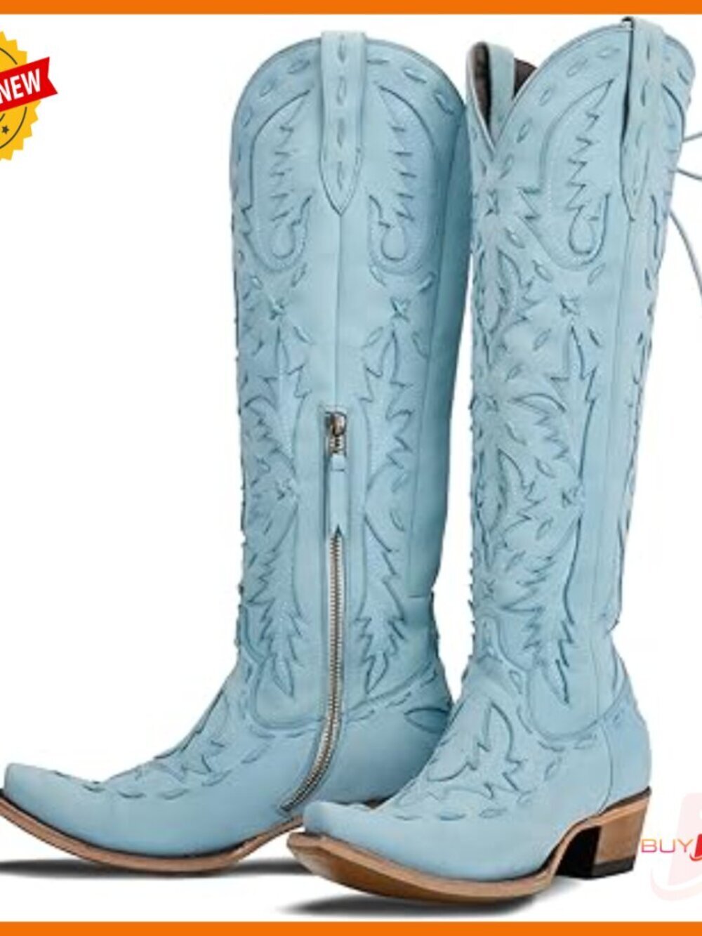 Women's Knee High Western Boots Pointed Toe Chunky Heel Side Zipper